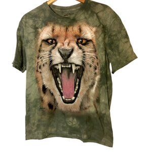 The Mountain Leopard Face T Shirt Youth XL Green Tie Dye Animal Cat Nature